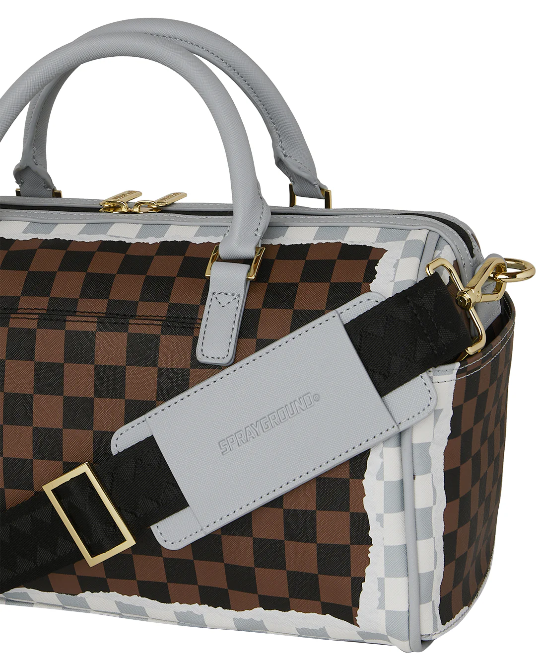 CREAM AND BROWN TEAR CHECK MINI DUFFLE - Image 5
