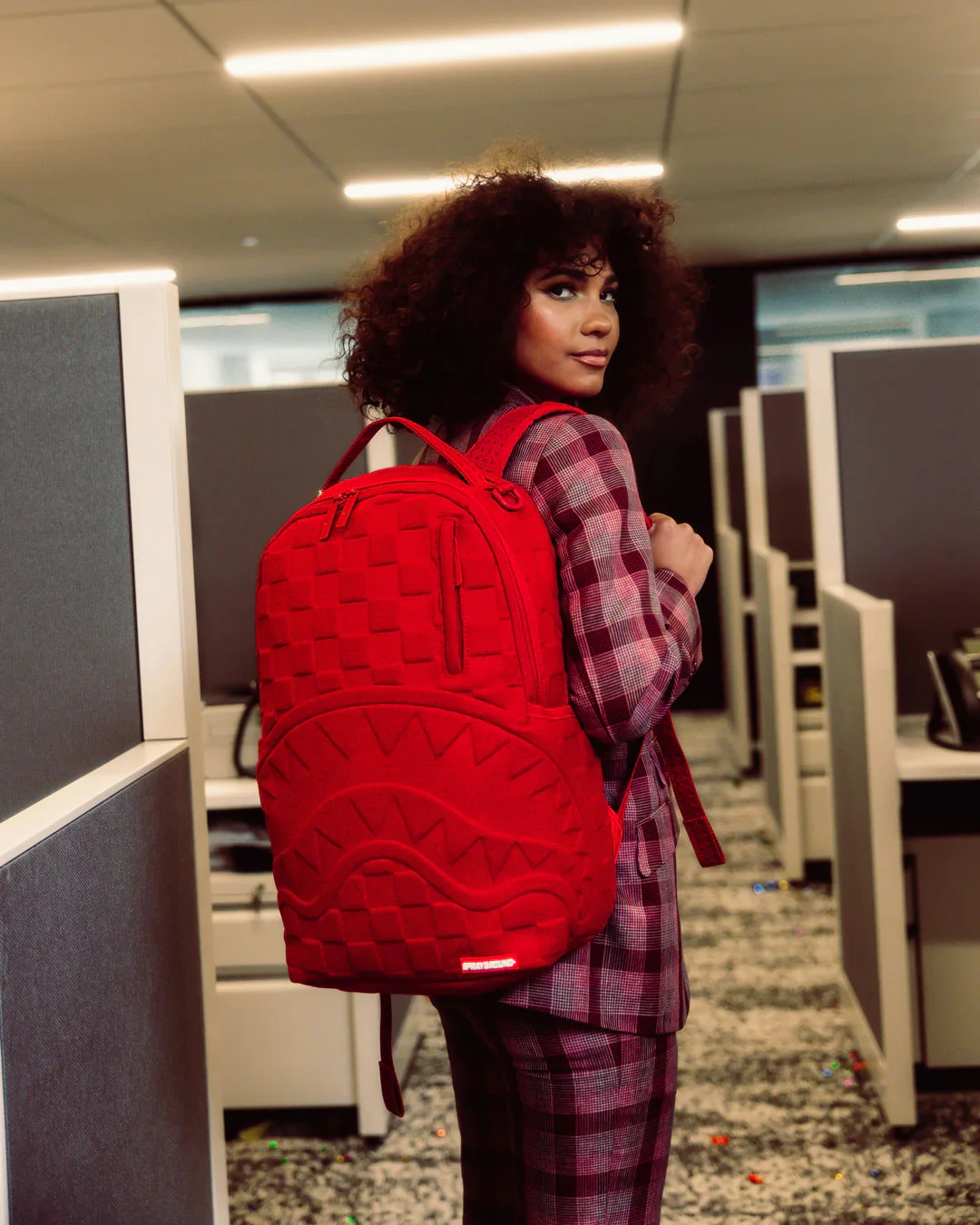 Red Checkered Flock Backpack - Image 6
